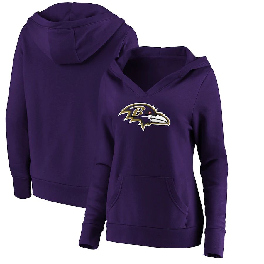 Women Baltimore Ravens NFL Pro Line by Fanatics Branded Purple Primary Team Logo V-Neck Pullover Hoodie->women nfl jersey->Women Jersey